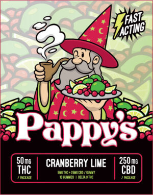 Pappy's Cranberry Lime Gummies 50mg THC + 250mg CBD